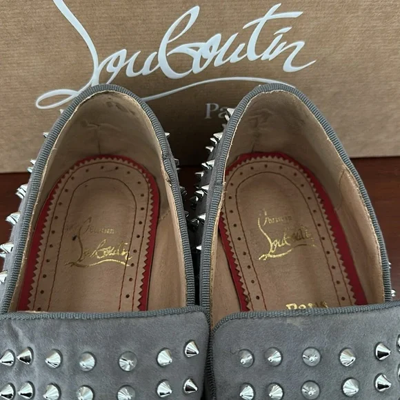 Christian Louboutin Gray Studded Men's Shoes - Picture 5 of 11